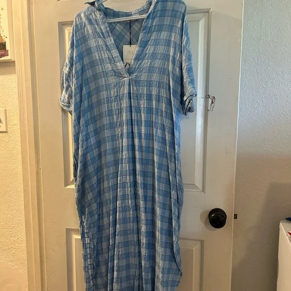 Zara Light Blue Plaid Maxi Dress - Picture 1 of 3